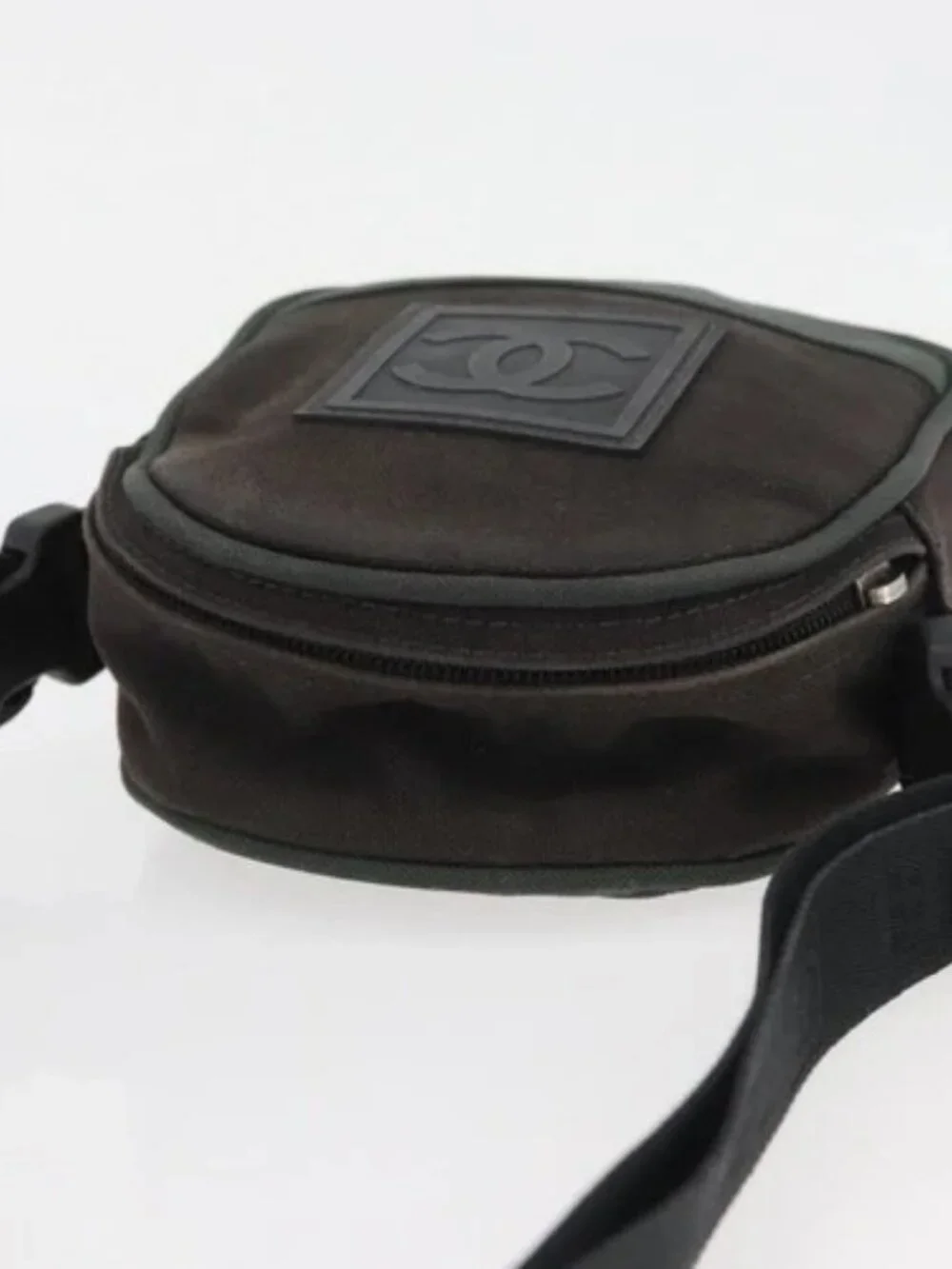 CHANEL Sports Line Shoulder Bag Canvas Green CC Auth BA11975